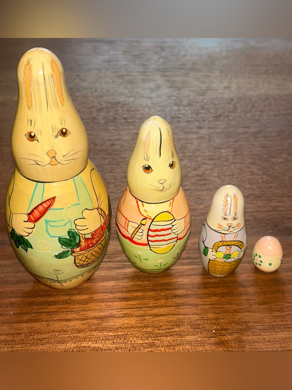 Easter Bunny Easter Egg Russian Nesting Dolls Set Of 4 / 7 Pieces Wooden 6"